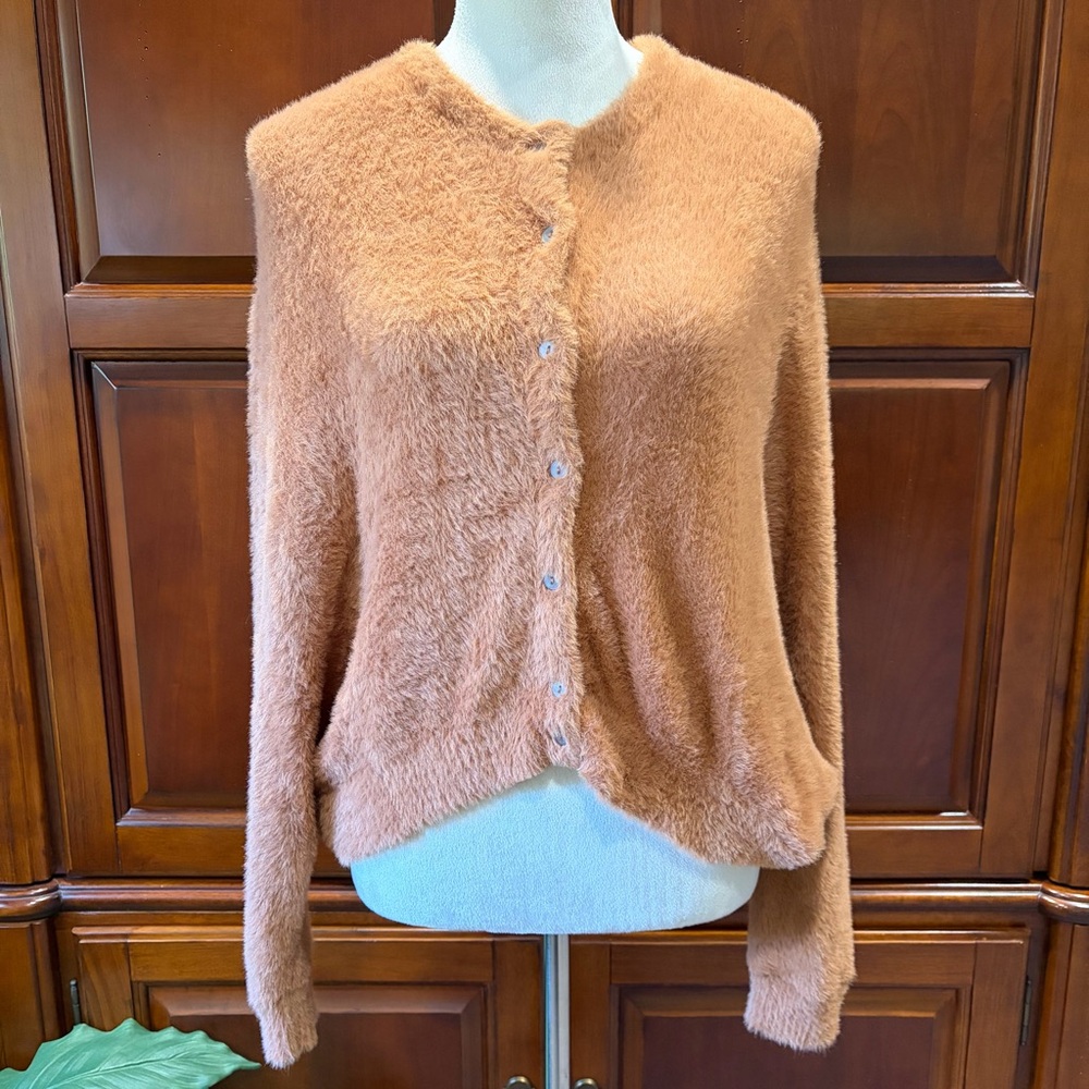 Free People One SzXS brown drop shoulder slouch button front cardigan sweater